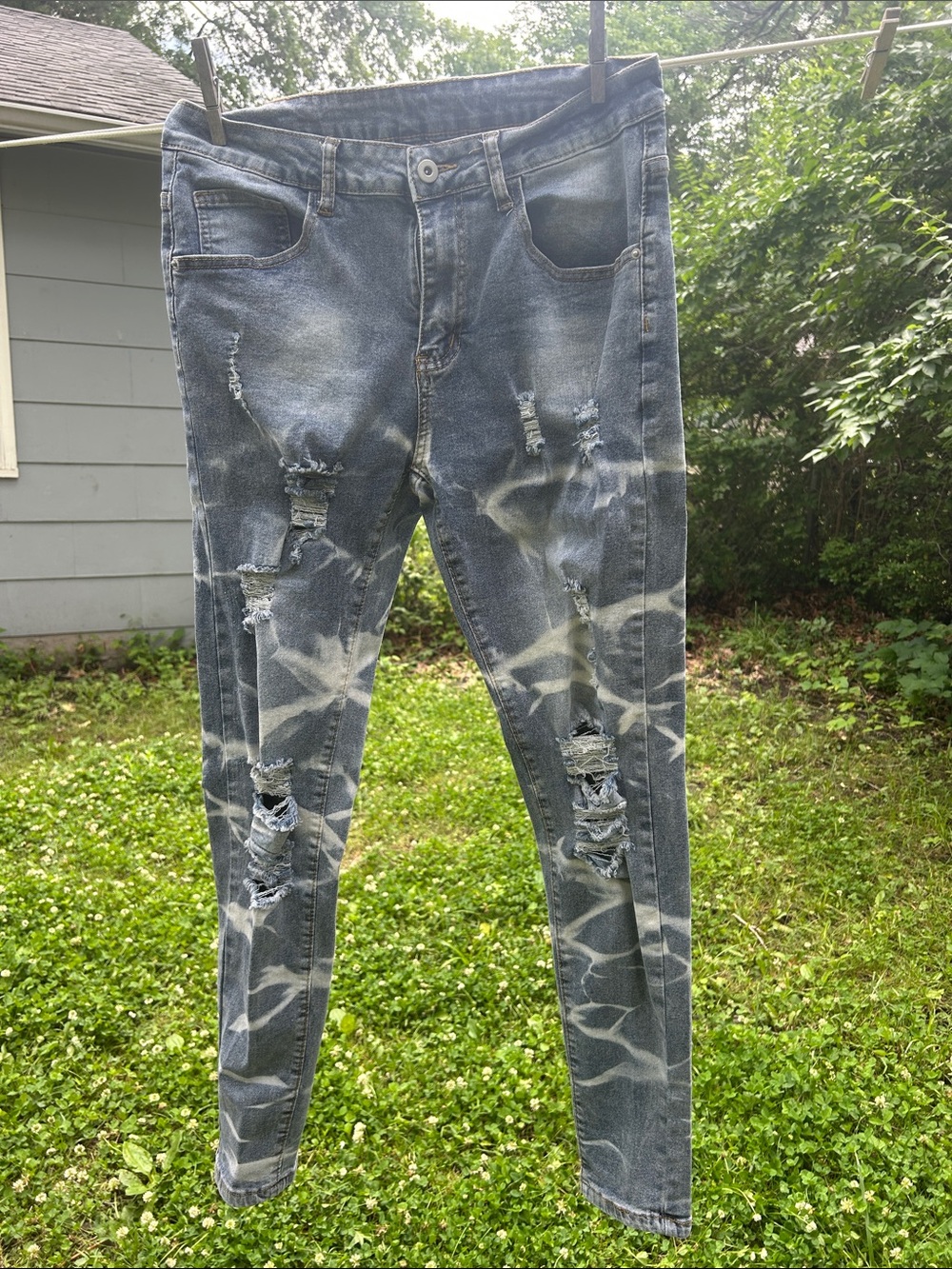 Men's Manfinity Distressed Tie-Dye Slim Jeans - Blue 30x30